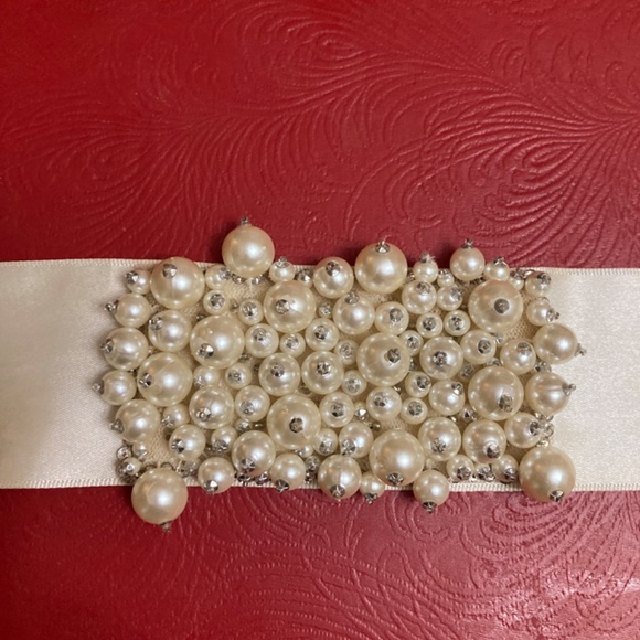 Bride Satin Wide Ribbon Pearl Tie Bracelet Wedding - Picture 7 of 7